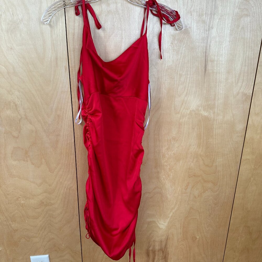 Red silky mini dress